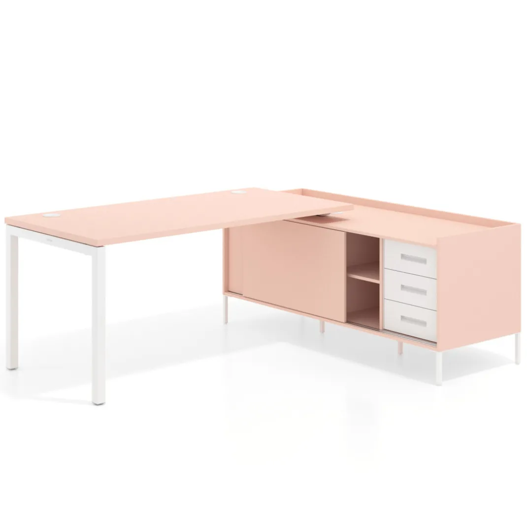 Mesa de oficina con pedestal cajonera Kube fondo 80cm estructura blanca