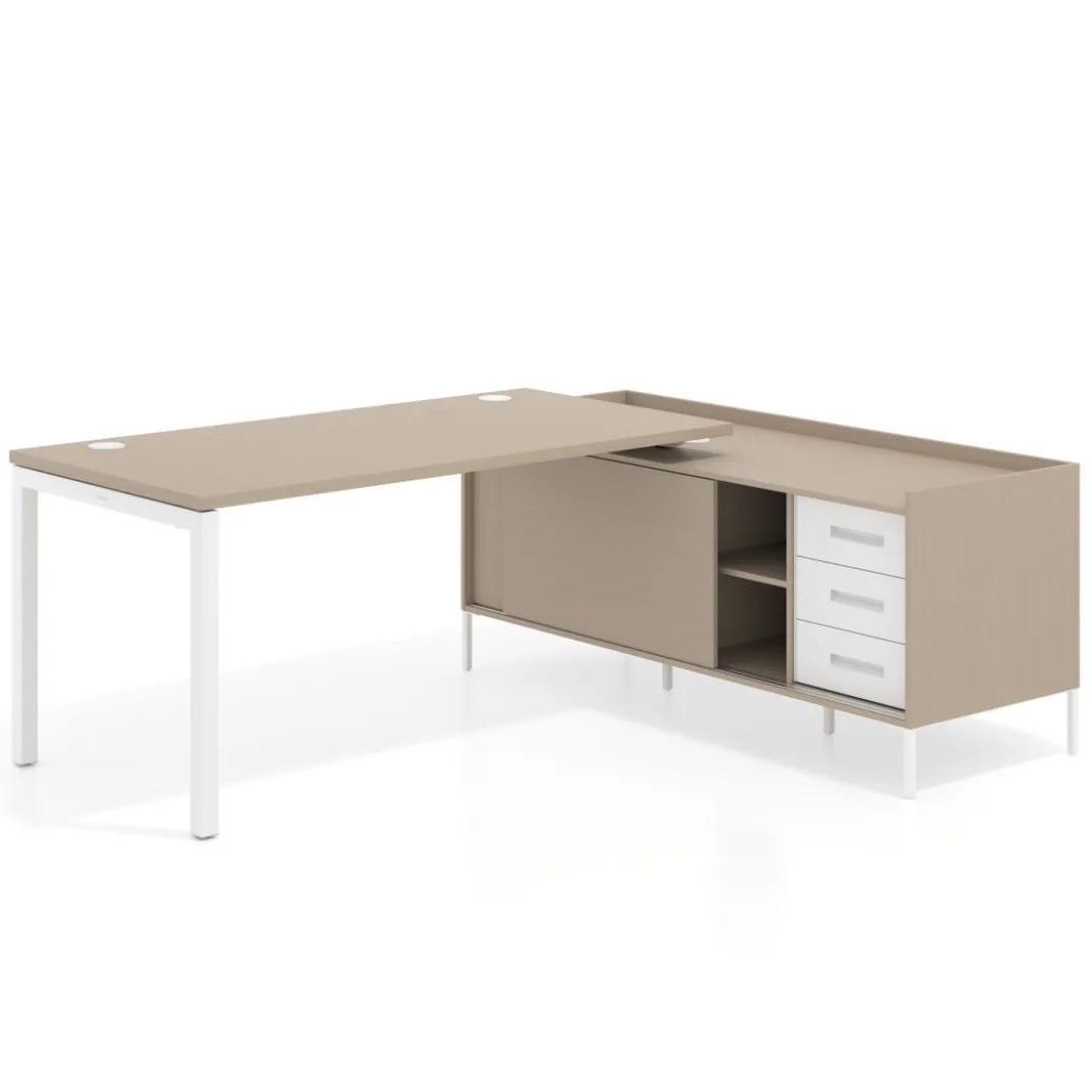 Mesa de oficina con pedestal cajonera Kube fondo 80cm estructura blanca