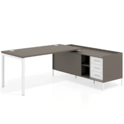 Mesa de oficina con pedestal cajonera Kube fondo 80cm estructura blanca