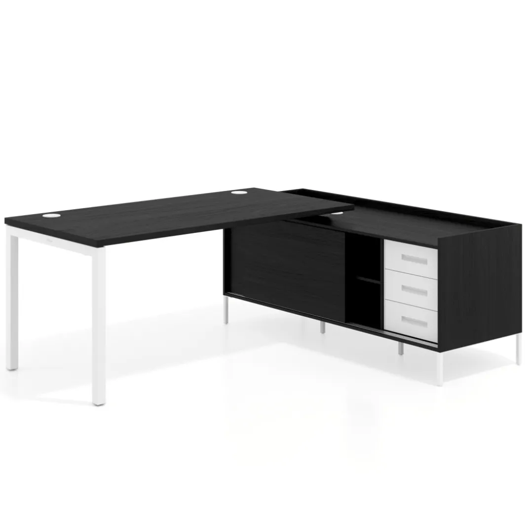 Mesa de oficina con pedestal cajonera Kube fondo 80cm estructura blanca