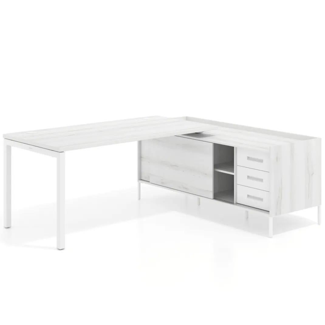 Mesa de oficina con pedestal cajonera Kube fondo 80cm estructura blanca