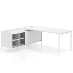 Mesa de oficina con pedestal estantes Kube fondo 80cm estructura blanca