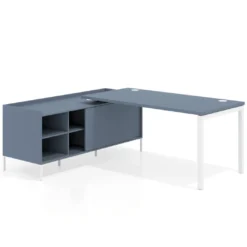 Mesa de oficina con pedestal estantes Kube fondo 80cm estructura blanca