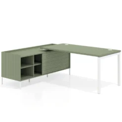 Mesa de oficina con pedestal estantes Kube fondo 80cm estructura blanca