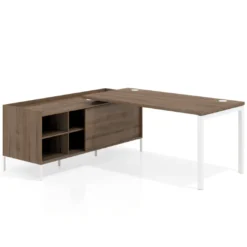 Mesa de oficina con pedestal estantes Kube fondo 80cm estructura blanca