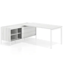 Mesa de oficina con pedestal estantes Kube fondo 80cm estructura blanca