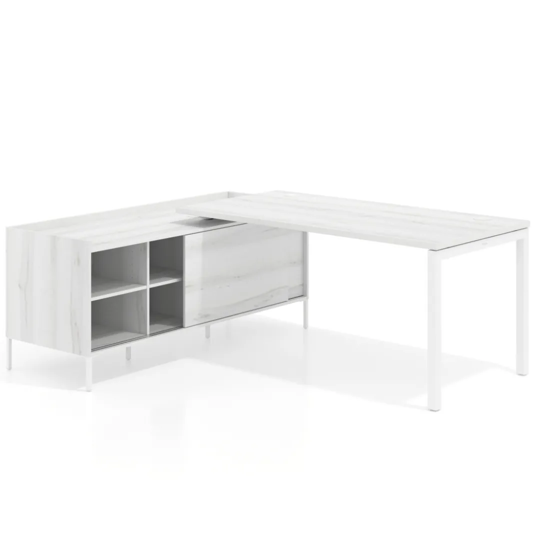 Mesa de oficina con pedestal estantes Kube fondo 80cm estructura blanca