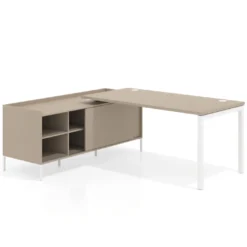 Mesa de oficina con pedestal estantes Kube fondo 80cm estructura blanca