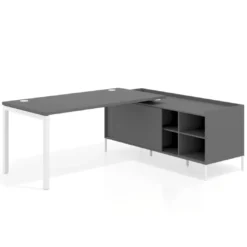 Mesa de oficina con pedestal estantes Kube fondo 80cm estructura blanca