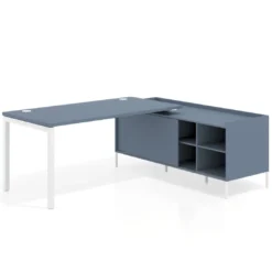 Mesa de oficina con pedestal estantes Kube fondo 80cm estructura blanca