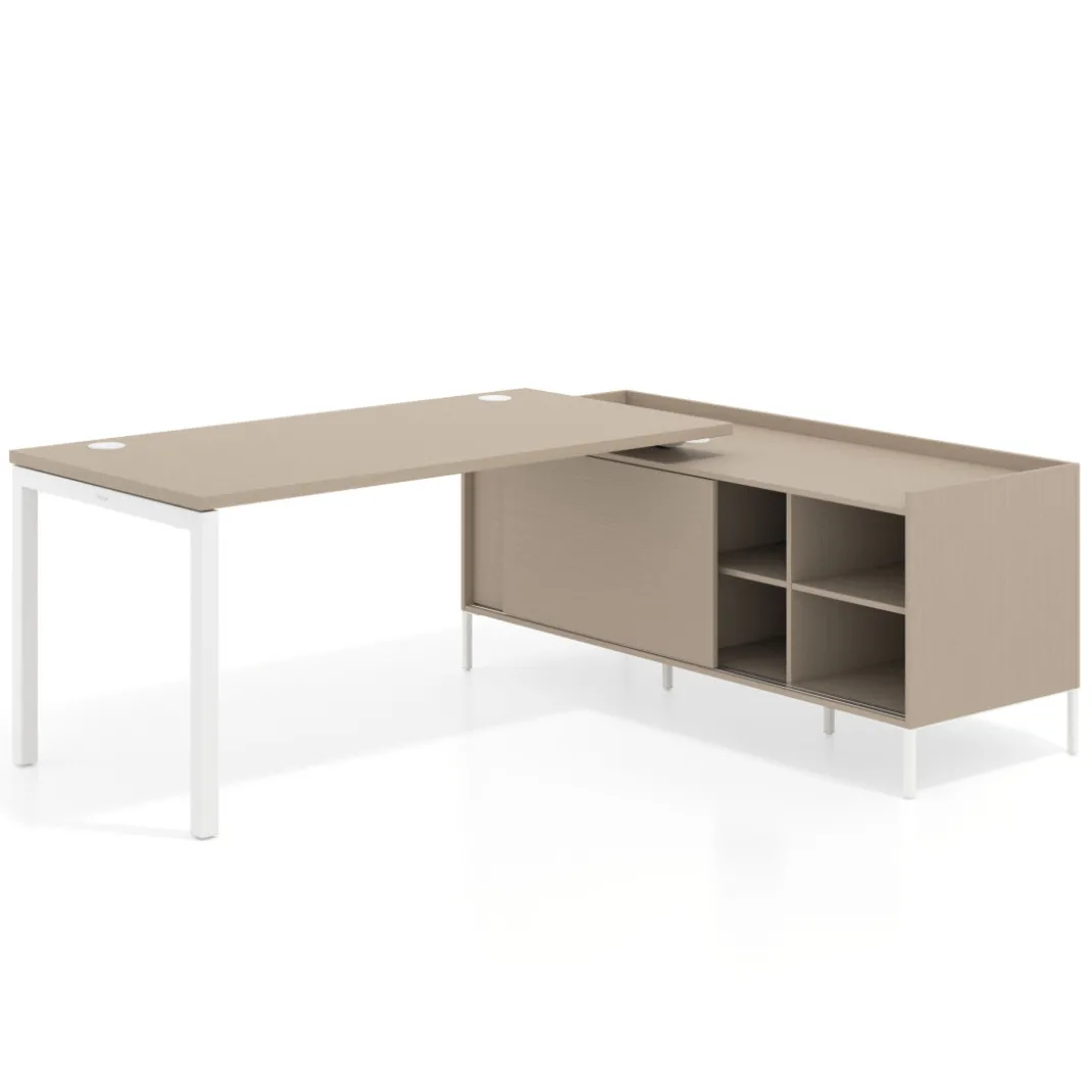 Mesa de oficina con pedestal estantes Kube fondo 80cm estructura blanca