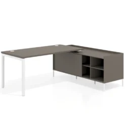 Mesa de oficina con pedestal estantes Kube fondo 80cm estructura blanca