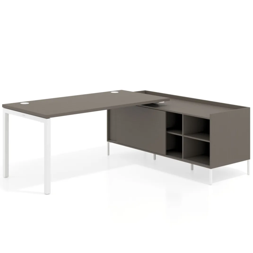 Mesa de oficina con pedestal estantes Kube fondo 80cm estructura blanca
