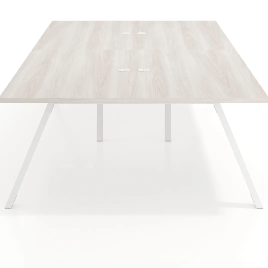 Mesa de oficina coworking doble UvePro fondo 166, cantos rectos, estructura blanca