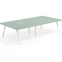 Mesa de oficina coworking doble UvePro fondo 166, cantos rectos, estructura blanca