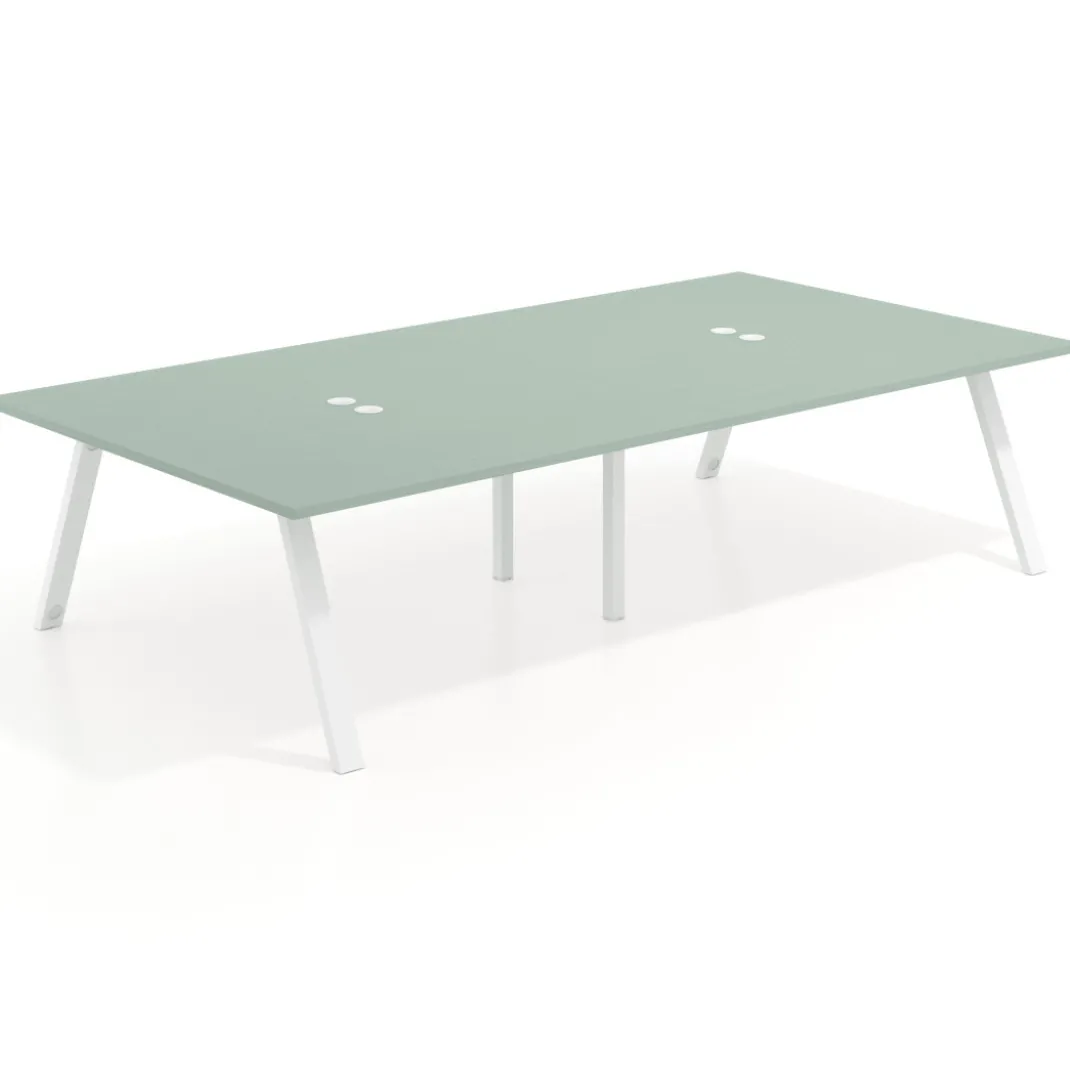 Mesa de oficina coworking doble UvePro fondo 166, cantos rectos, estructura blanca