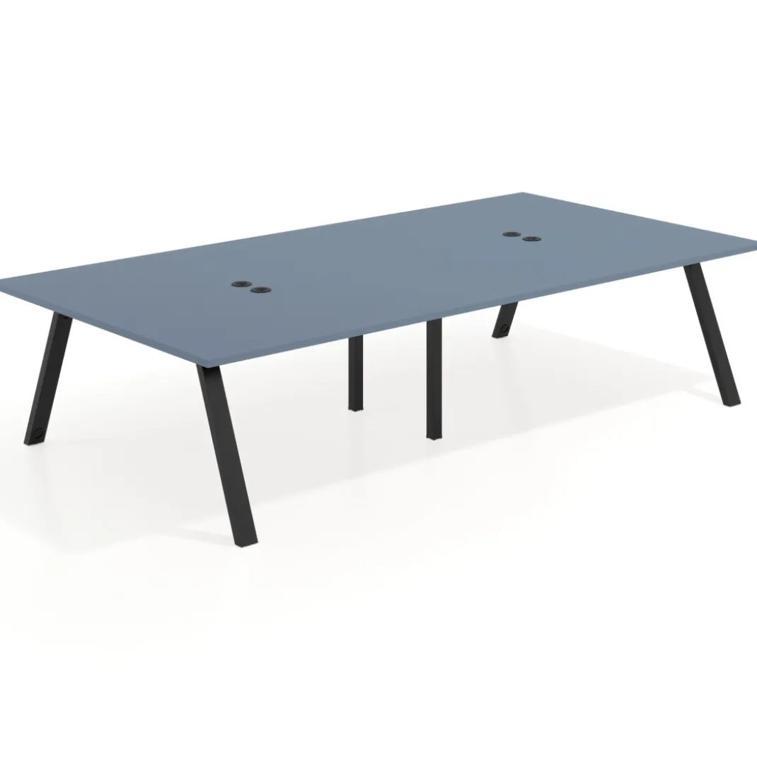 Mesa de oficina coworking doble UvePro fondo 166, cantos rectos, estructura negra