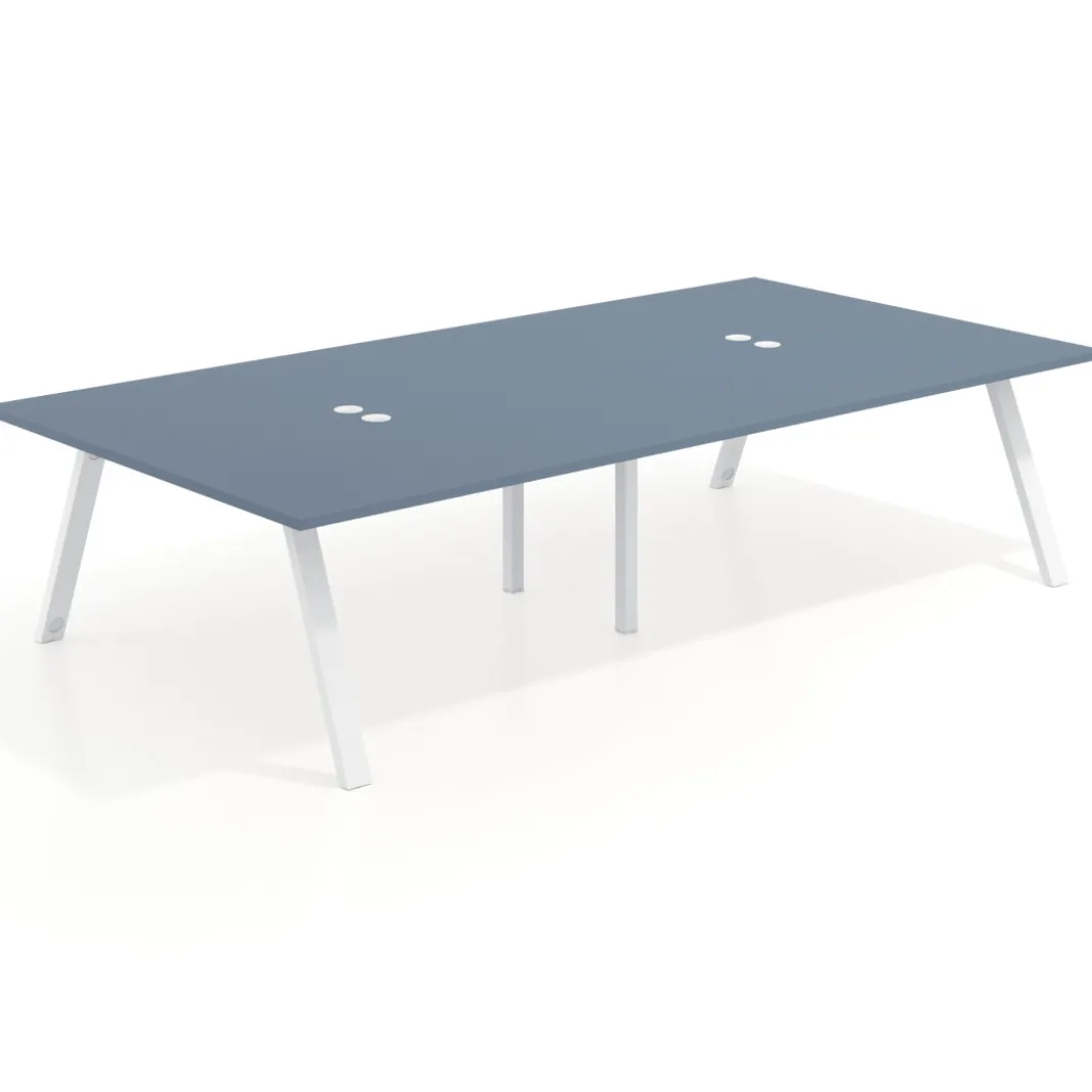 Mesa de oficina coworking doble UvePro fondo 166, cantos rectos, estructura blanca