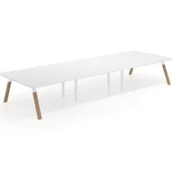 Mesa de oficina coworking triple UvePro fondo 166, cantos rectos, estructura blanca/madera