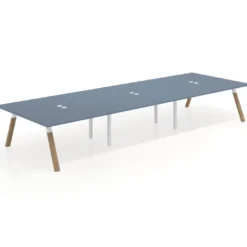 Mesa de oficina coworking triple UvePro fondo 166, cantos rectos, estructura blanca/madera
