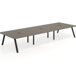 Mesa de oficina coworking triple UvePro fondo 166, cantos rectos, estructura negra