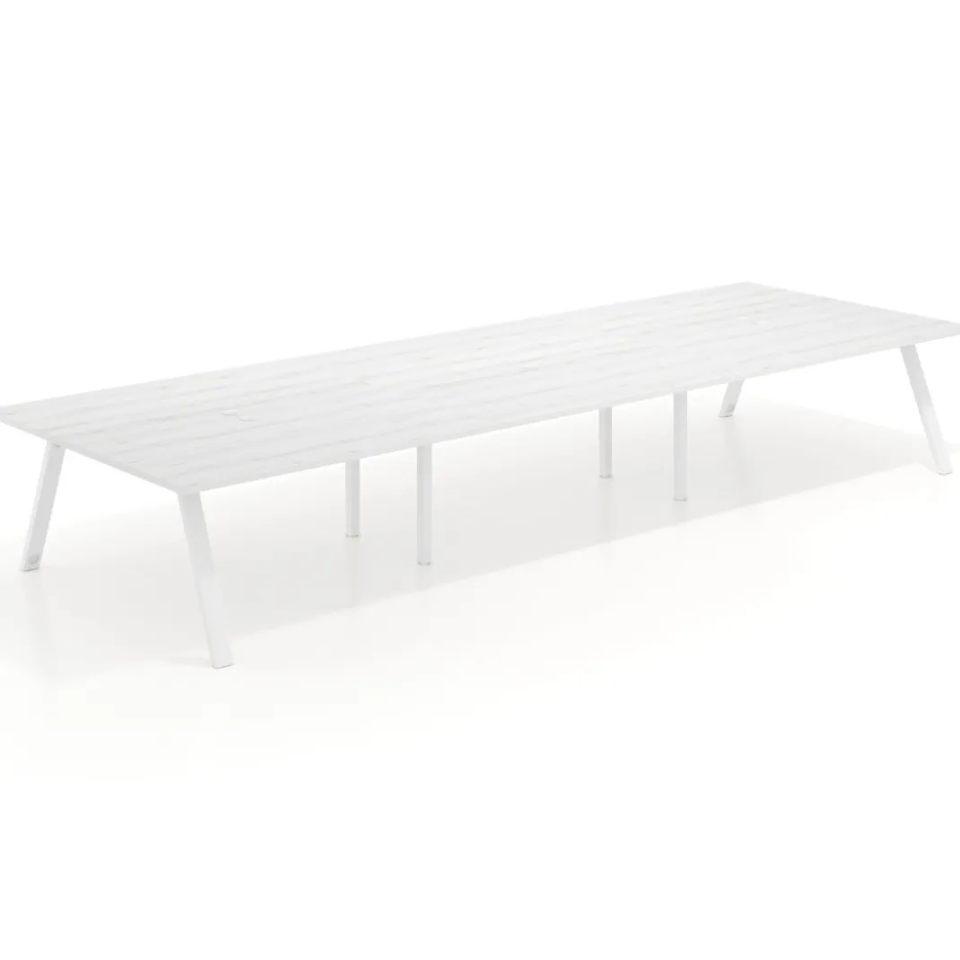 Mesa de oficina coworking triple UvePro fondo 166, cantos rectos, estructura blanca