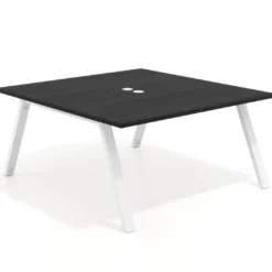 Mesa de oficina doble UvePro fondo 166, cantos rectos, estructura blanca