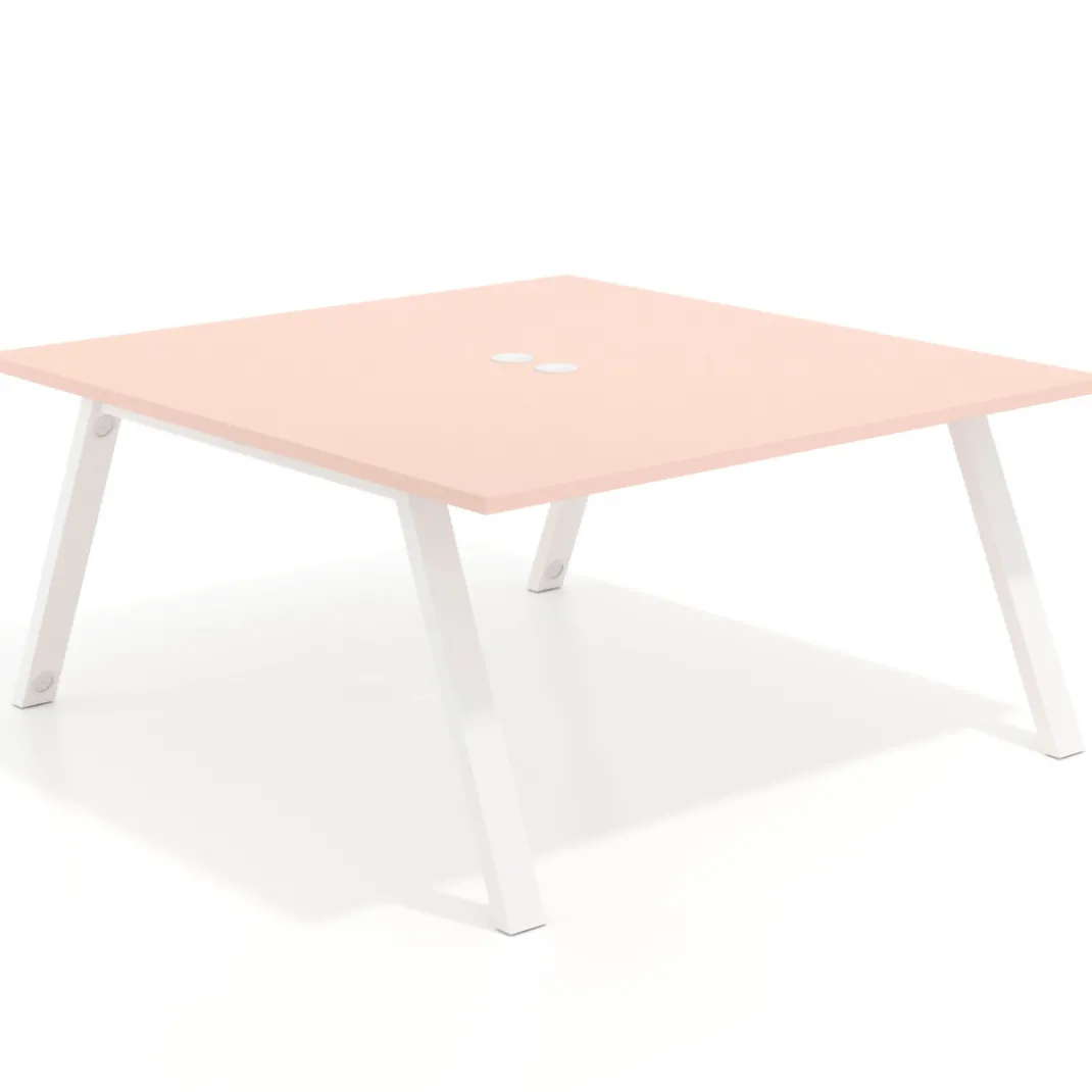 Mesa de oficina doble UvePro fondo 166, cantos rectos, estructura blanca