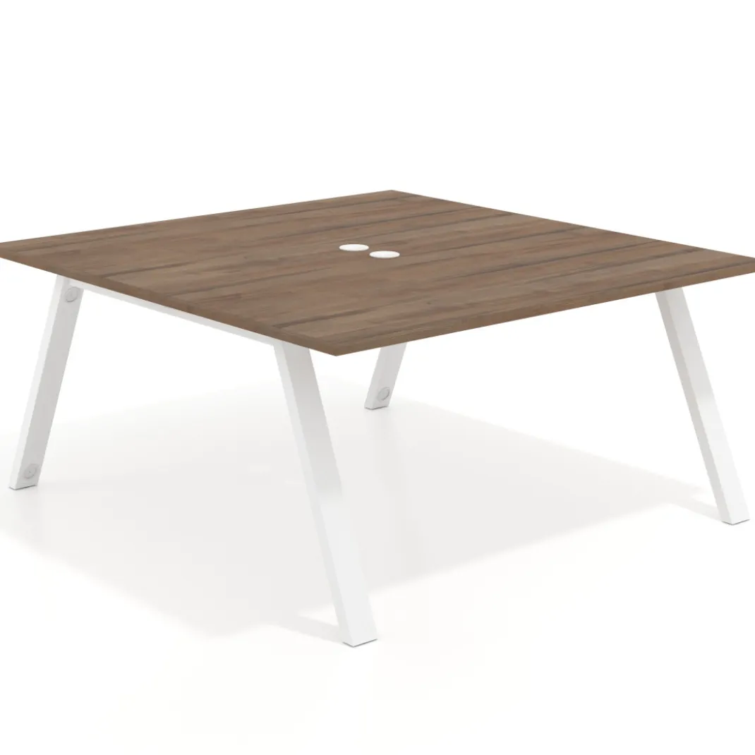 Mesa de oficina doble UvePro fondo 166, cantos rectos, estructura blanca