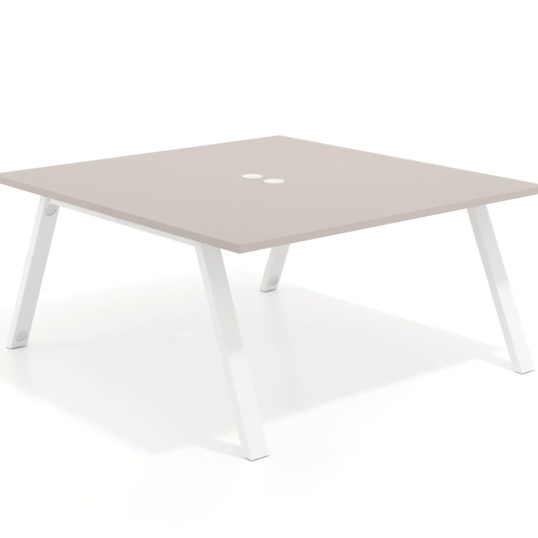 Mesa de oficina doble UvePro fondo 166, cantos rectos, estructura blanca