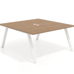 Mesa de oficina doble UvePro fondo 166, cantos rectos, estructura blanca