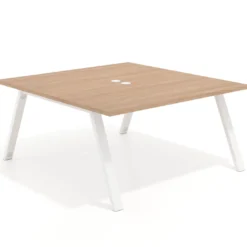 Mesa de oficina doble UvePro fondo 166, cantos rectos, estructura blanca
