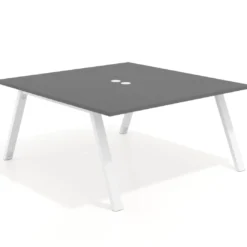 Mesa de oficina doble UvePro fondo 166, cantos rectos, estructura blanca
