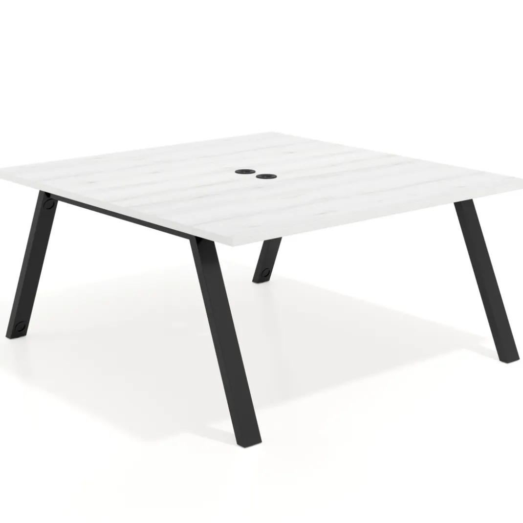 Mesa de oficina doble UvePro fondo 166, cantos rectos, estructura negra