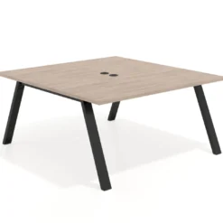 Mesa de oficina doble UvePro fondo 166, cantos rectos, estructura negra