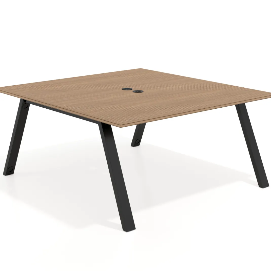 Mesa de oficina doble UvePro fondo 166, cantos rectos, estructura negra