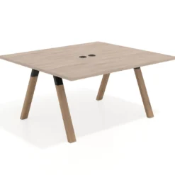 Mesa de oficina doble UvePro fondo 142, cantos rectos, estructura negra/madera