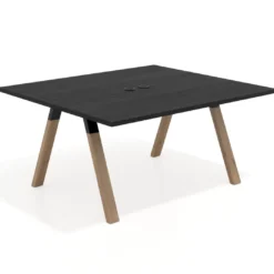 Mesa de oficina doble UvePro fondo 142, cantos rectos, estructura negra/madera