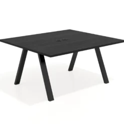 Mesa de oficina doble UvePro fondo 142, cantos rectos, estructura negra