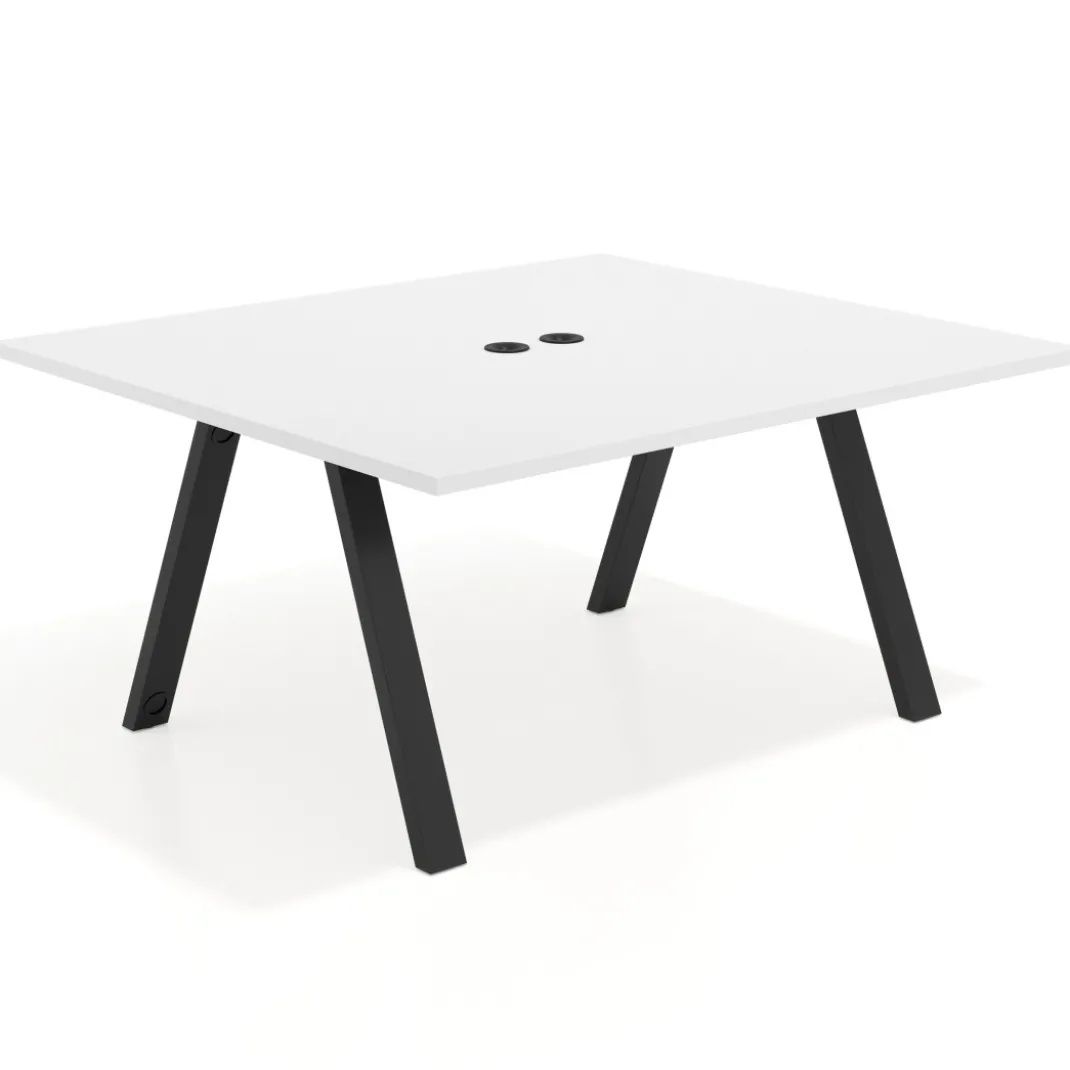 Mesa de oficina doble UvePro fondo 142, cantos rectos, estructura negra