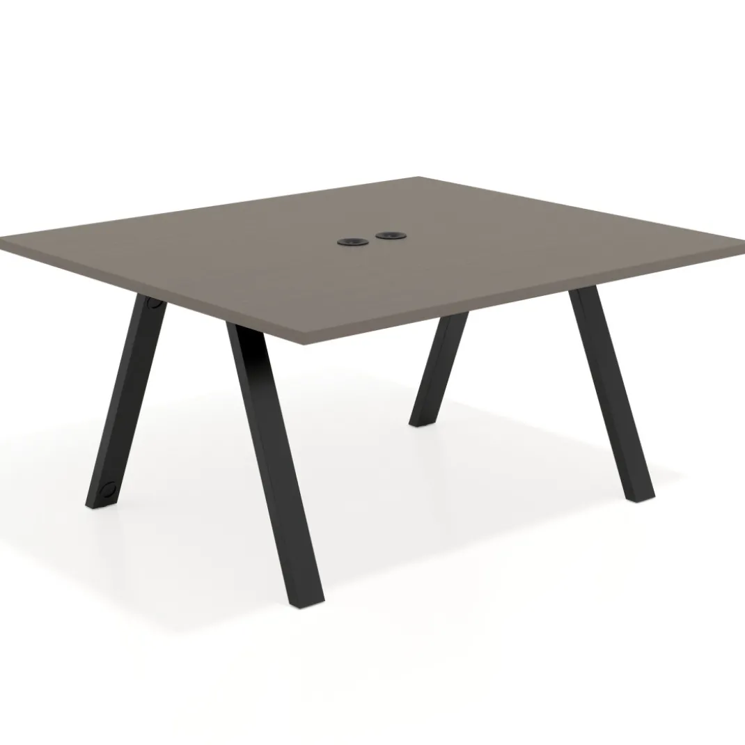 Mesa de oficina doble UvePro fondo 142, cantos rectos, estructura negra