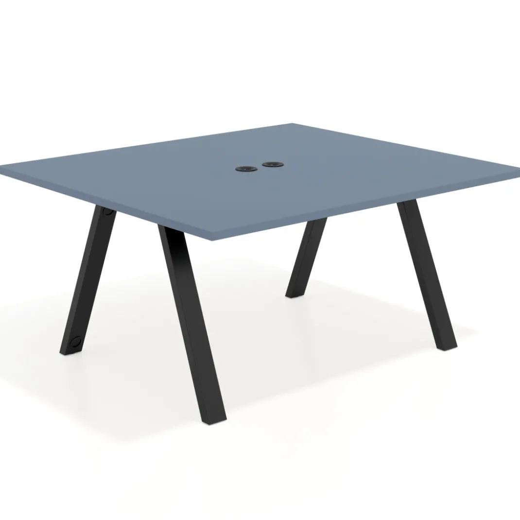 Mesa de oficina doble UvePro fondo 142, cantos rectos, estructura negra