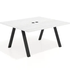 Mesa de oficina doble UvePro fondo 142, cantos rectos, estructura negra