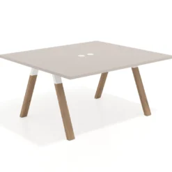 Mesa de oficina doble UvePro fondo 142, cantos rectos, estructura blanca/madera