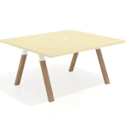 Mesa de oficina doble UvePro fondo 142, cantos rectos, estructura blanca/madera