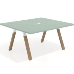 Mesa de oficina doble UvePro fondo 142, cantos rectos, estructura blanca/madera