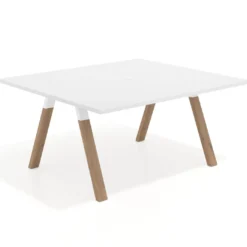 Mesa de oficina doble UvePro fondo 142, cantos rectos, estructura blanca/madera