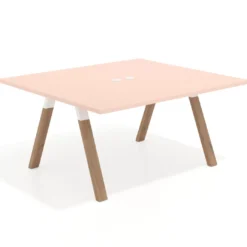 Mesa de oficina doble UvePro fondo 142, cantos rectos, estructura blanca/madera