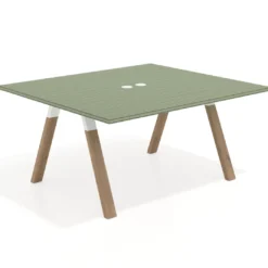 Mesa de oficina doble UvePro fondo 142, cantos rectos, estructura blanca/madera