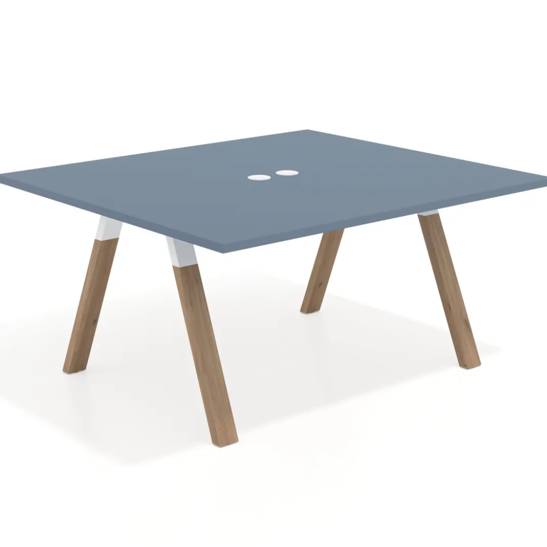 Mesa de oficina doble UvePro fondo 142, cantos rectos, estructura blanca/madera